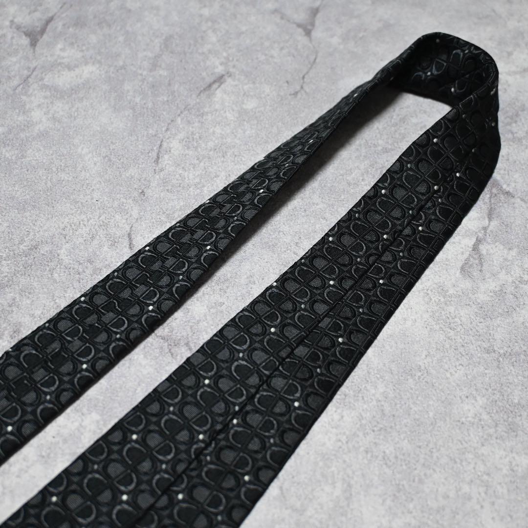 【極美品】Dior 総柄 全面ロゴ柄 CD ブラック ネクタイ