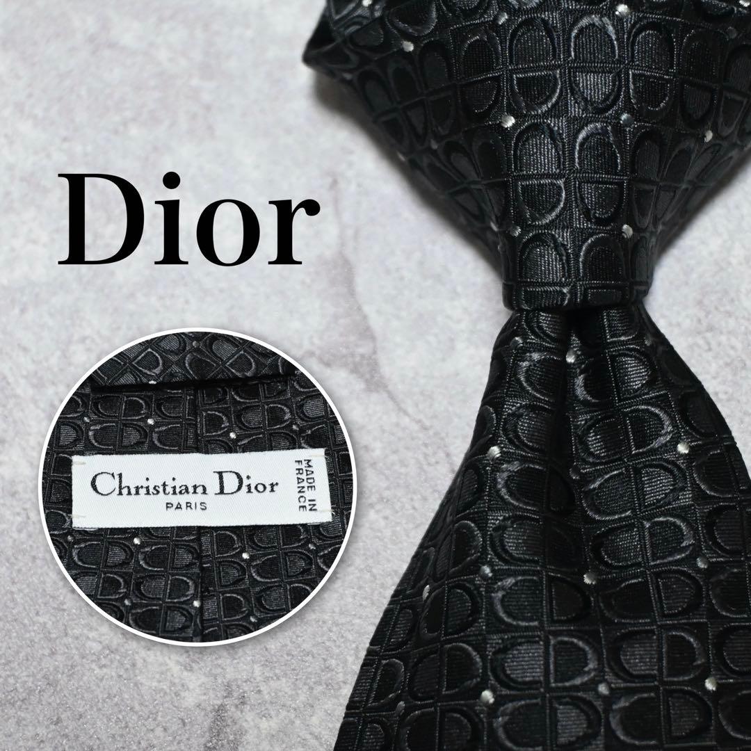 【極美品】Dior 総柄 全面ロゴ柄 CD ブラック ネクタイ