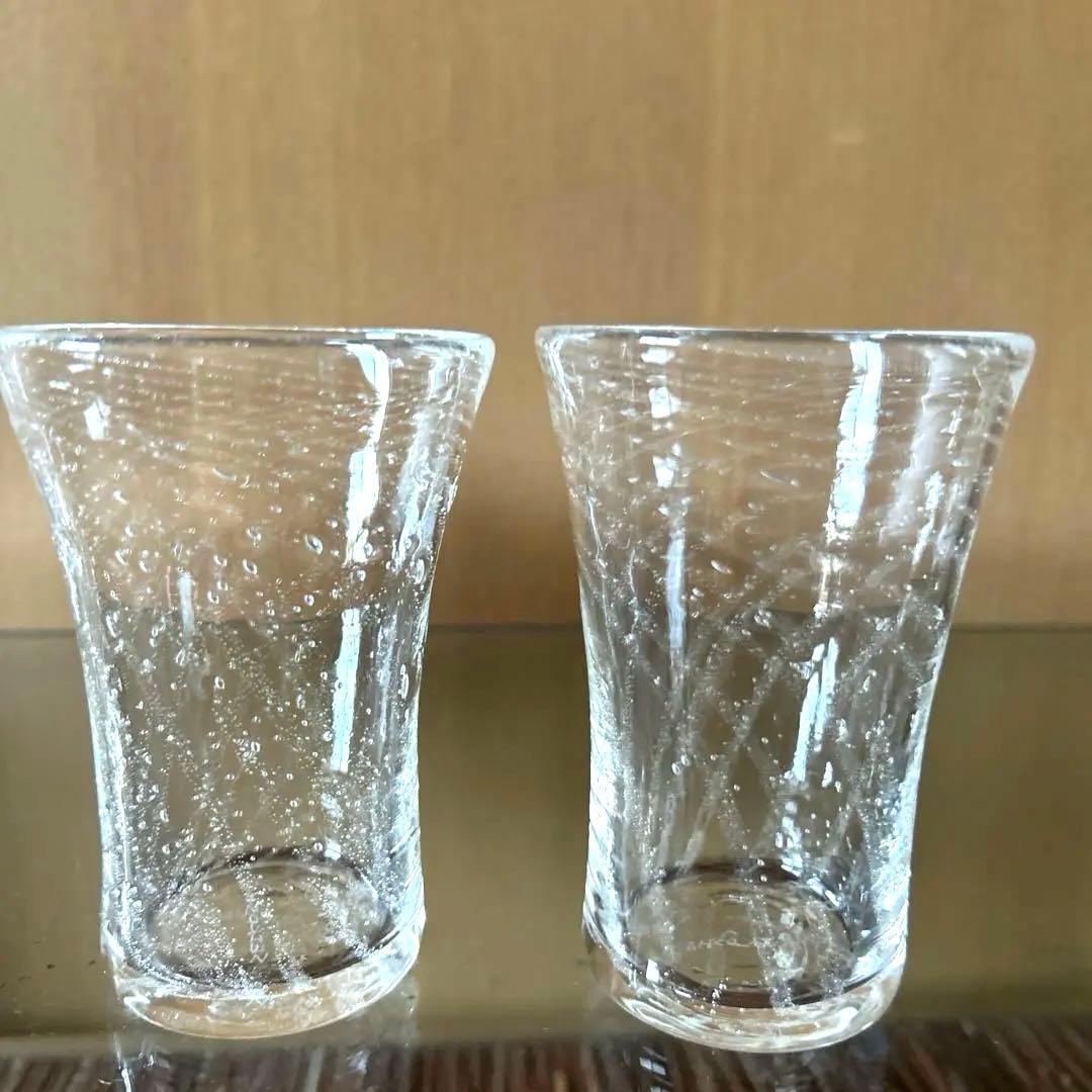 新品◆91 荒川尚也　螺旋状　アワグラス　宙吹きガラスコップ　４客　晴耕社ガラス