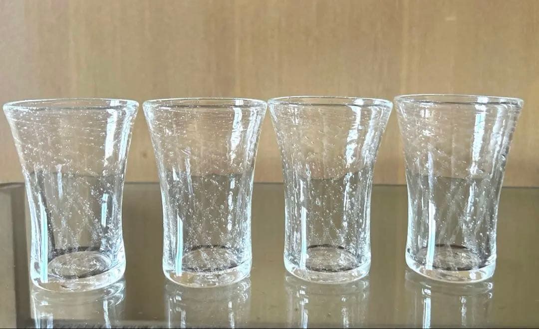 新品◆91 荒川尚也　螺旋状　アワグラス　宙吹きガラスコップ　４客　晴耕社ガラス