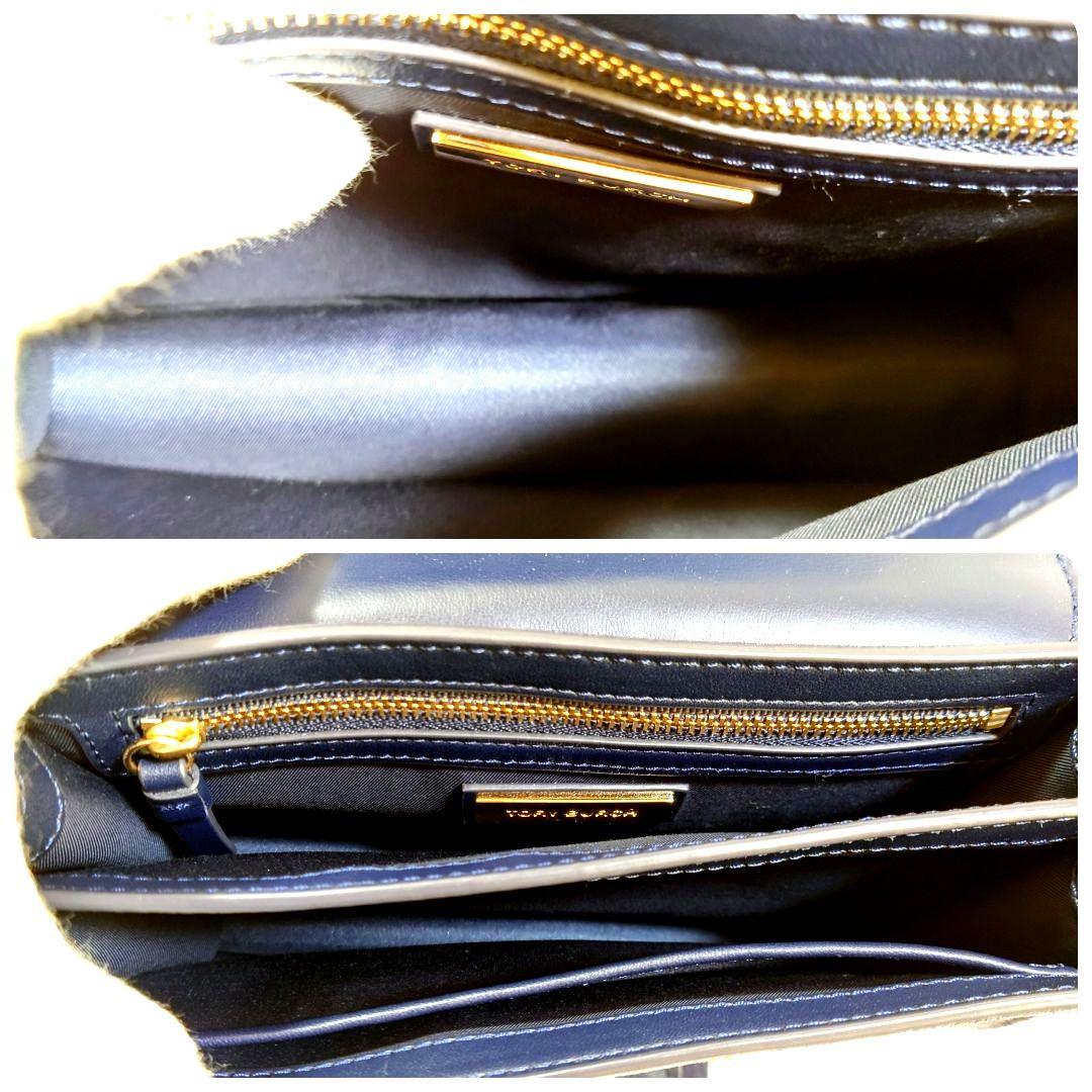 に*む様 トリーバーチ チェーンショルダーバッグ パーカー 刺繍 花柄 ネイビー