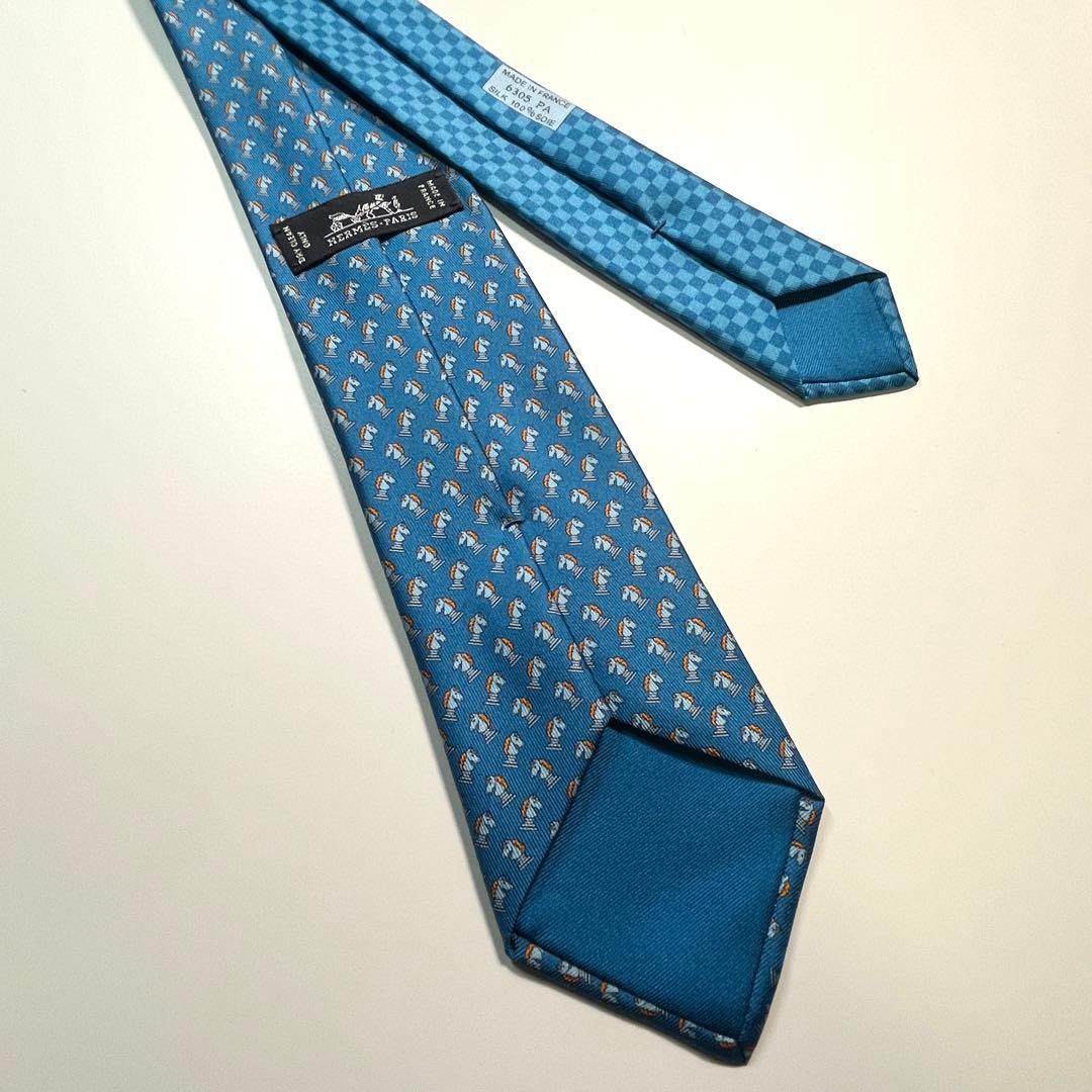 希少✨極美品✨HERMES エルメス　ネクタイ　チェス柄　馬　ホース