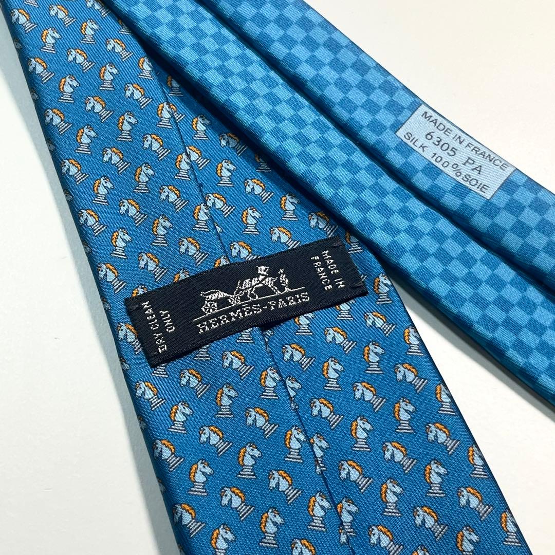 希少✨極美品✨HERMES エルメス　ネクタイ　チェス柄　馬　ホース