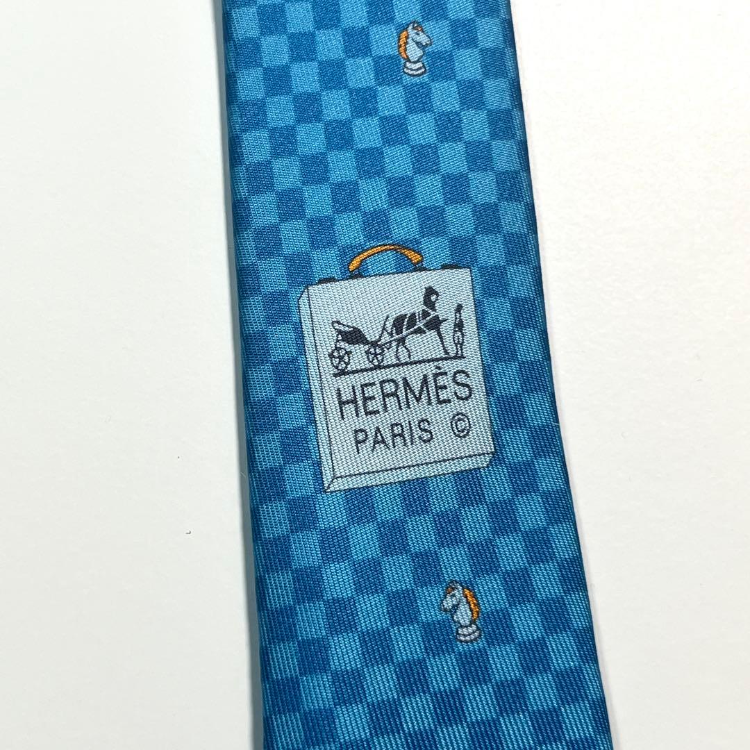 希少✨極美品✨HERMES エルメス　ネクタイ　チェス柄　馬　ホース