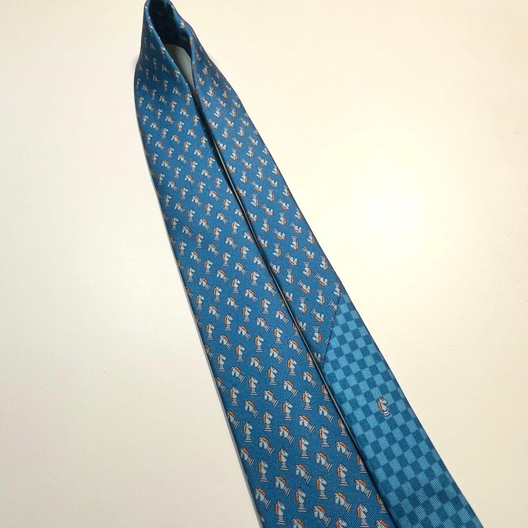 希少✨極美品✨HERMES エルメス　ネクタイ　チェス柄　馬　ホース