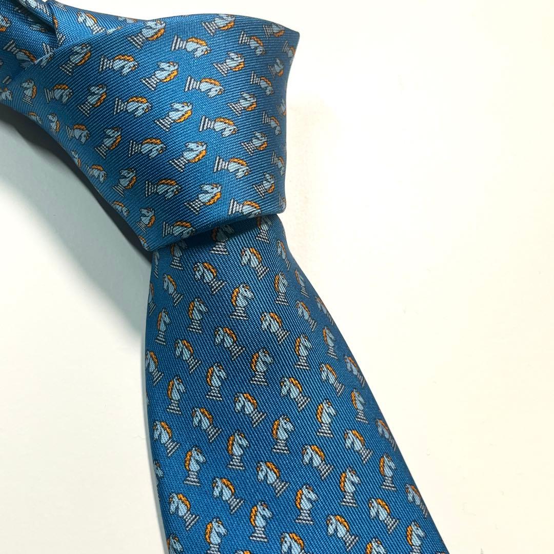 希少✨極美品✨HERMES エルメス　ネクタイ　チェス柄　馬　ホース