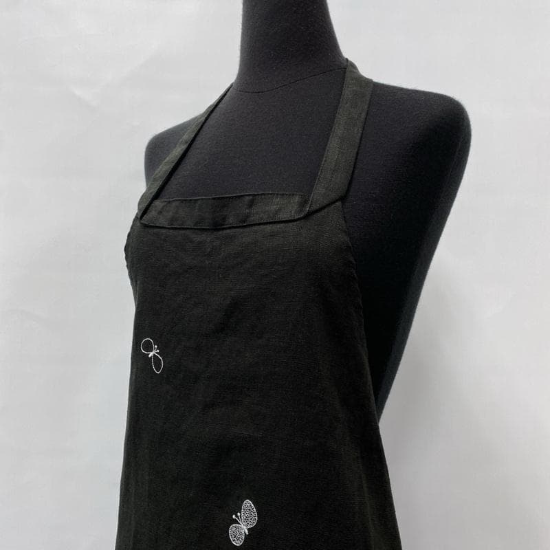 ミナペルホネン/リネンエプロン/チョウチョ/xs7981/ブラック
