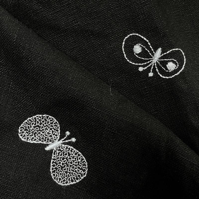 ミナペルホネン/リネンエプロン/チョウチョ/xs7981/ブラック