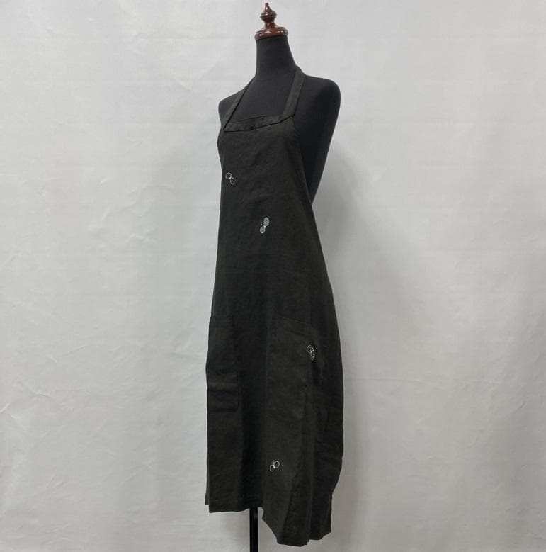 ミナペルホネン/リネンエプロン/チョウチョ/xs7981/ブラック