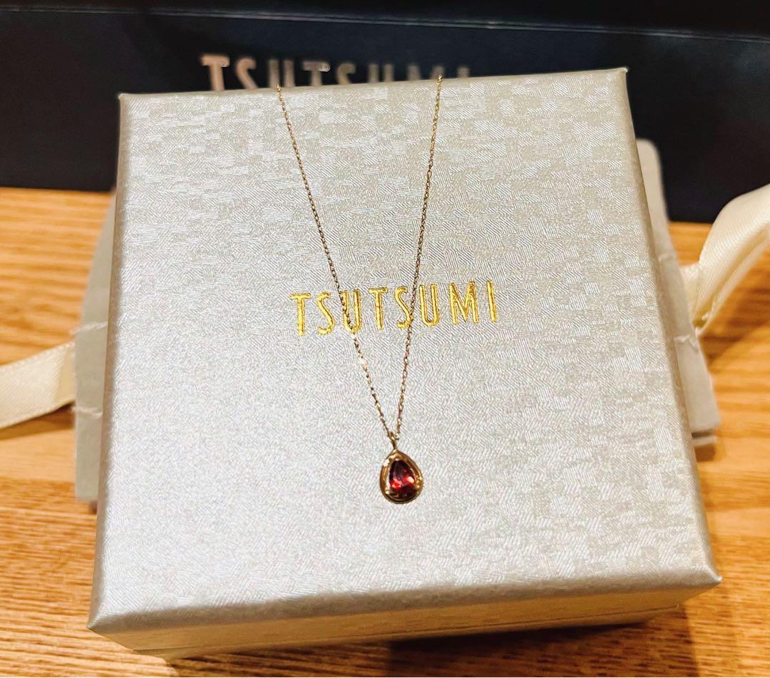 新品TSUTSUMI ガーネット雫ネックレス K10イエローゴールド