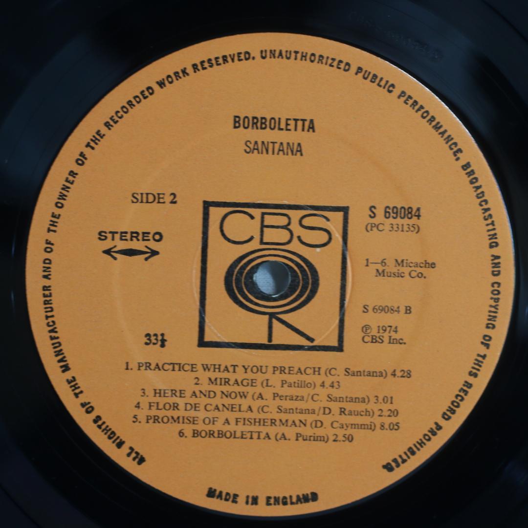 英LP Santana Borboletta UKオリジ 両面マト1の初回プレス