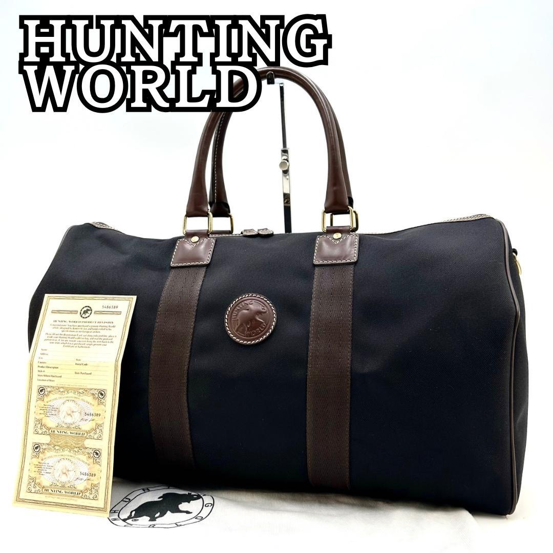 HUNTING WORLD 旅行用バッグ ボストンバッグ キャンバス レザー 黒