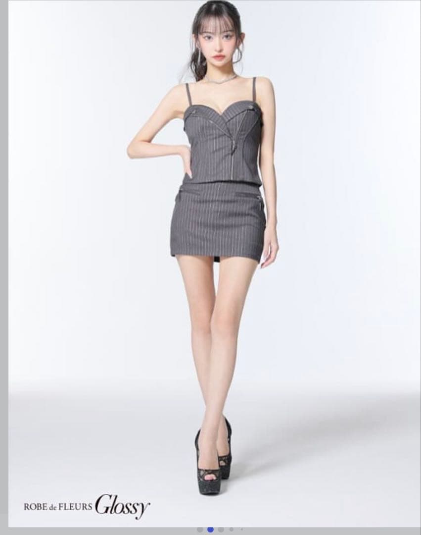 ROBE de FLEURS Glossy ストライプタイトドレス