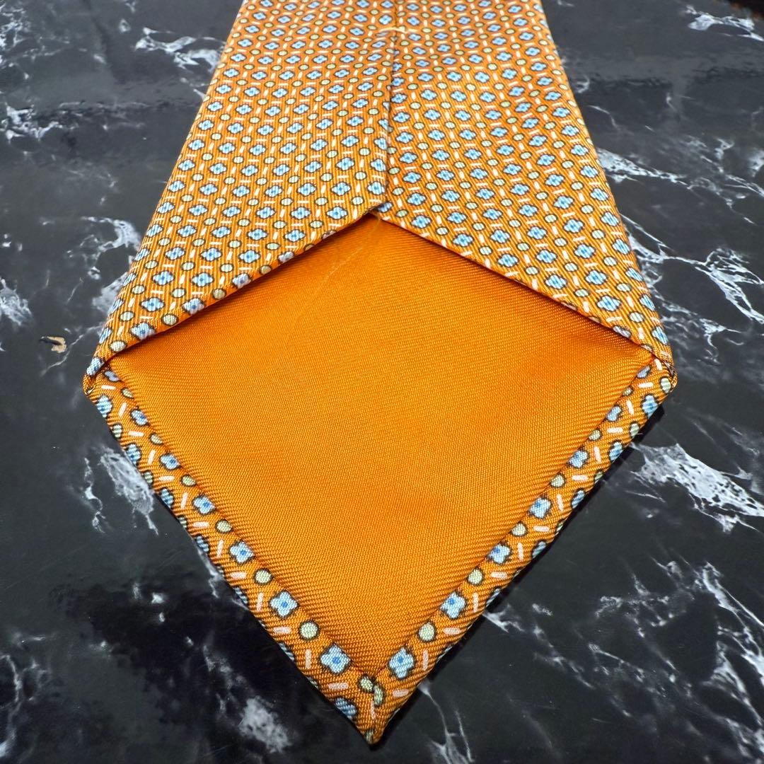 HERMES エルメス 花柄 オレンジ ネクタイ 外箱 ショッパー リボン付き