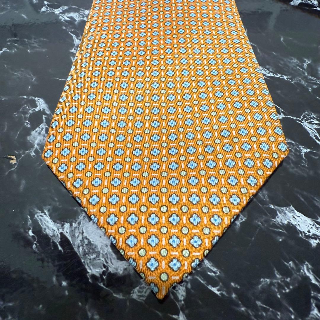 HERMES エルメス 花柄 オレンジ ネクタイ 外箱 ショッパー リボン付き