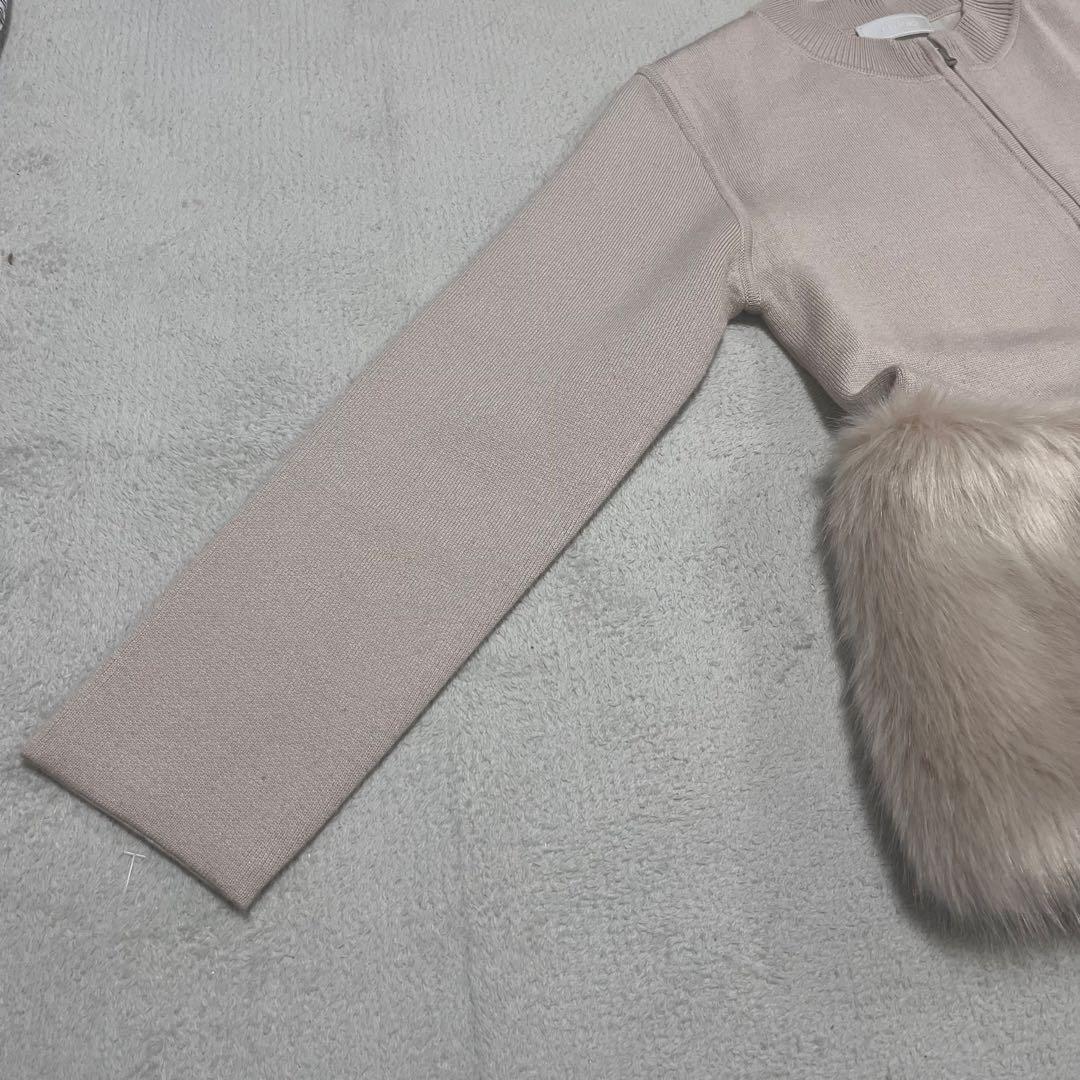 CELFORD　エコファーコンビニットジャケット　S　ノーカラー　ベージュ