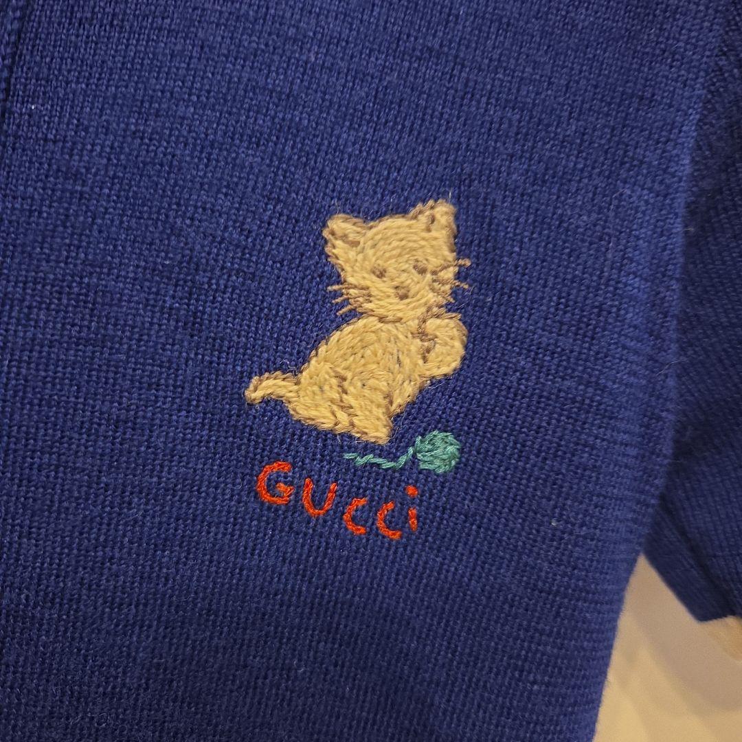 セール！GUCCI ネイビー 半袖ニットワンピース 猫刺繍100 36m
