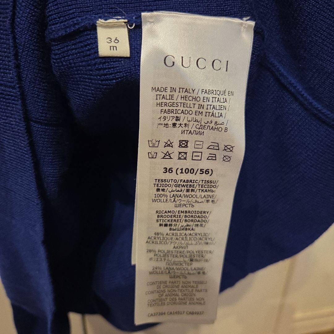 セール！GUCCI ネイビー 半袖ニットワンピース 猫刺繍100 36m