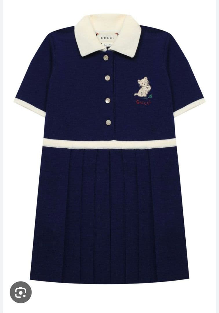 セール！GUCCI ネイビー 半袖ニットワンピース 猫刺繍100 36m