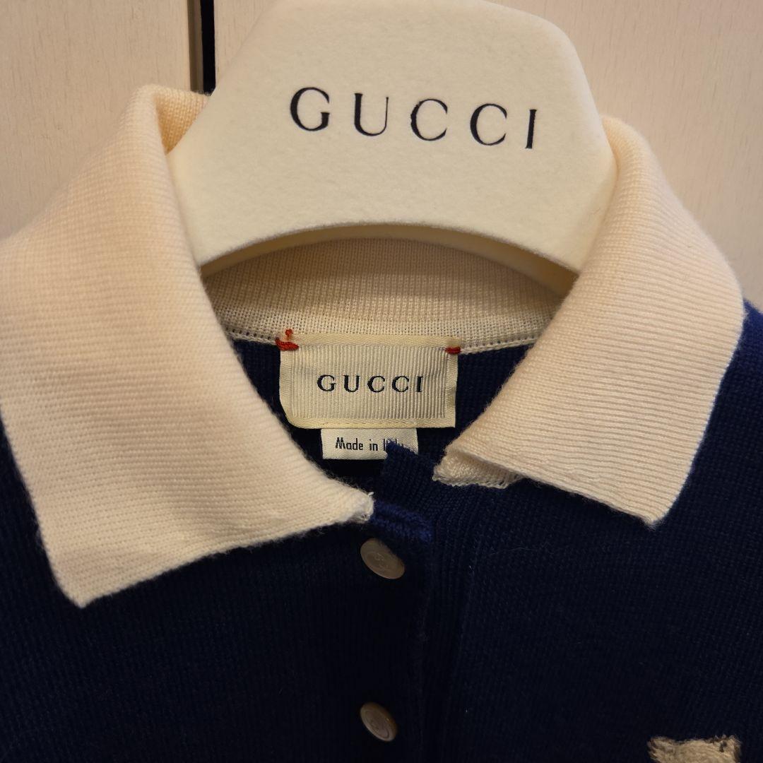 セール！GUCCI ネイビー 半袖ニットワンピース 猫刺繍100 36m