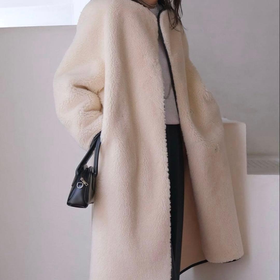 美品☆akte アクテ☆ロングボアコート　アイボリー