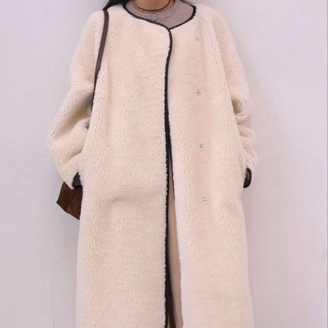 美品☆akte アクテ☆ロングボアコート　アイボリー