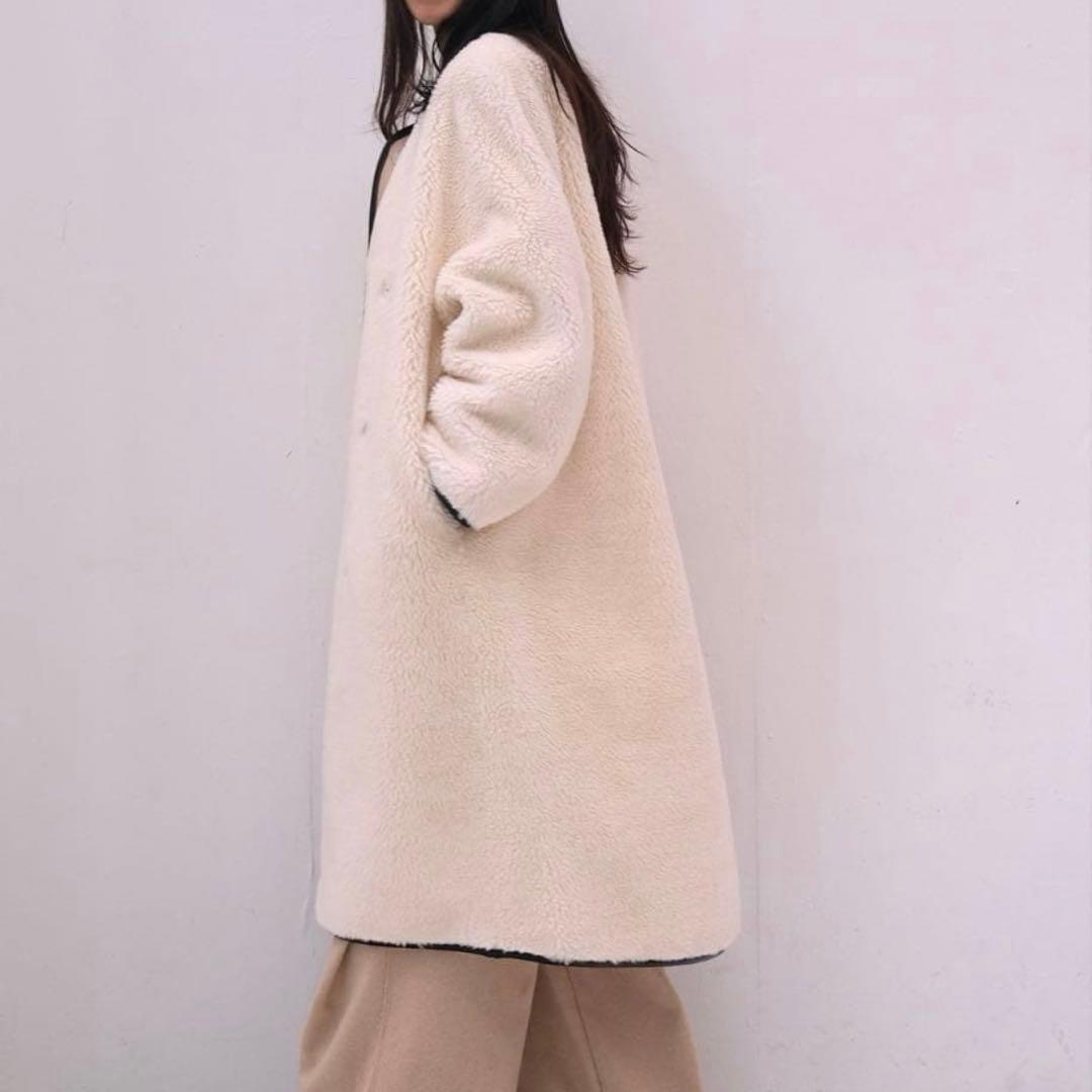 美品☆akte アクテ☆ロングボアコート　アイボリー