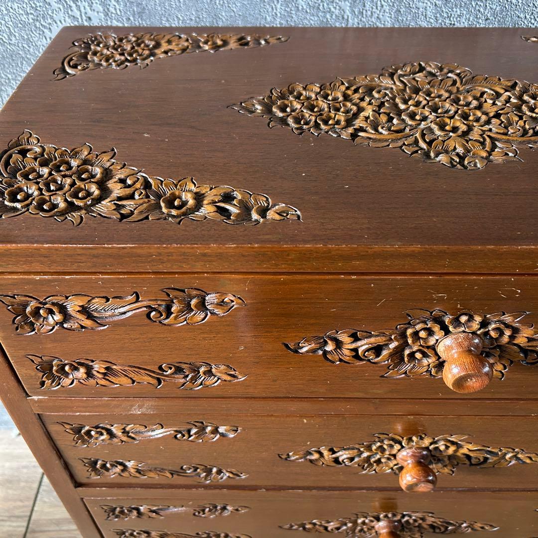 ꧁木彫り・彫刻家具꧂チェスト たんす タンス 箪笥 収納 洋服 衣服 衣類