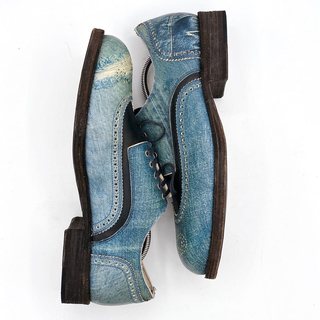 希少 TATA デニム風 ドレスシューズ 27 異素材切替 ウイングチップ