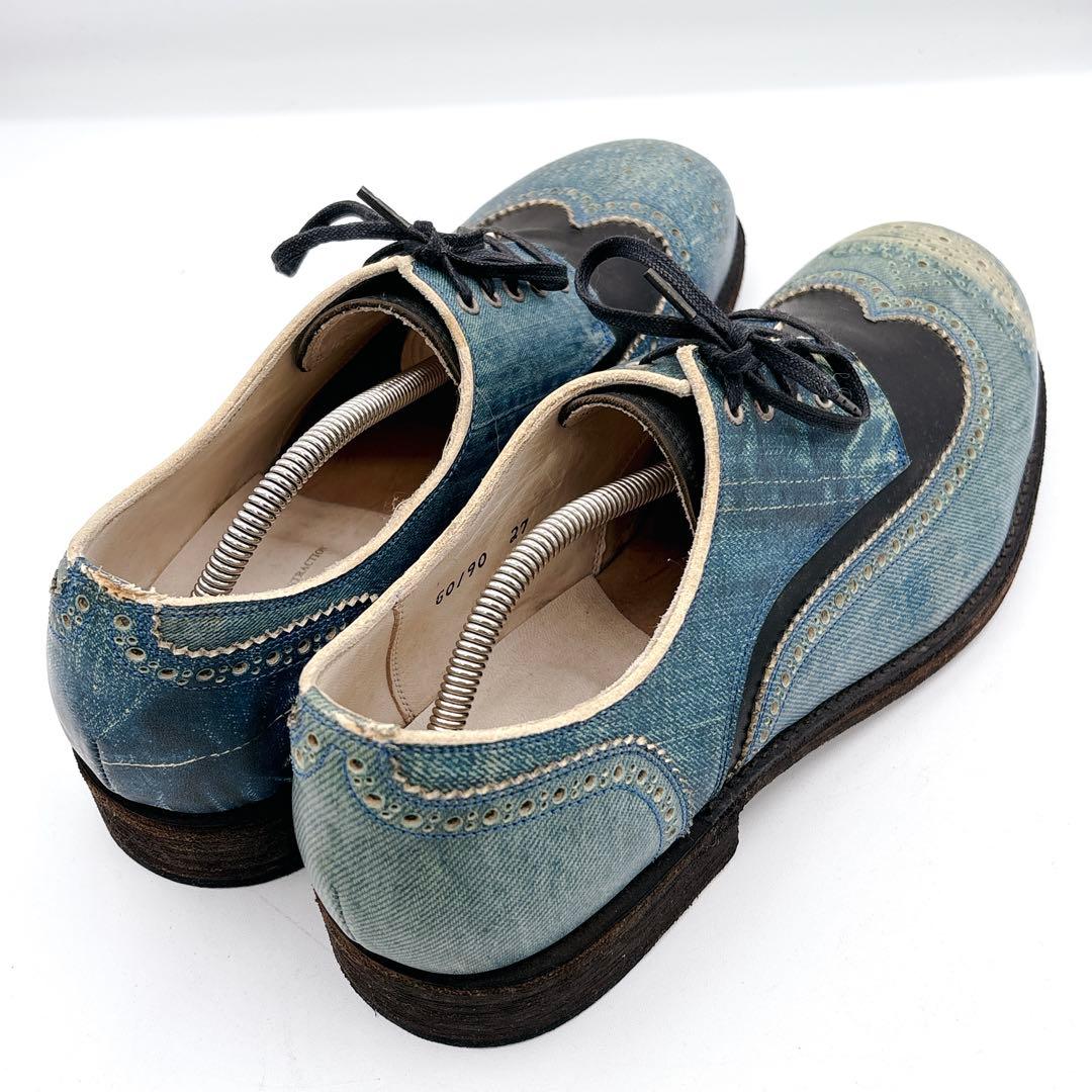 希少 TATA デニム風 ドレスシューズ 27 異素材切替 ウイングチップ