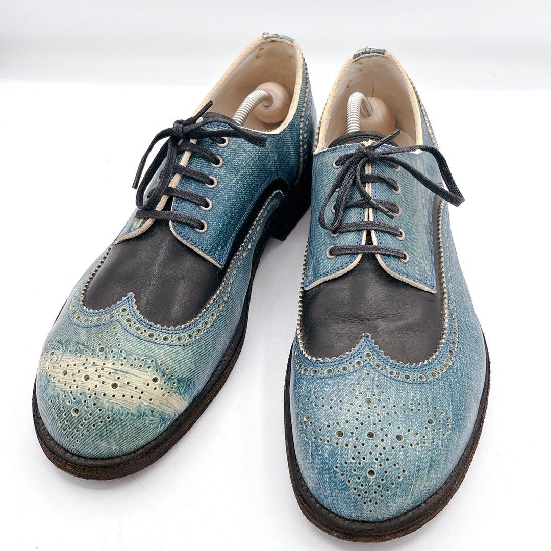 希少 TATA デニム風 ドレスシューズ 27 異素材切替 ウイングチップ