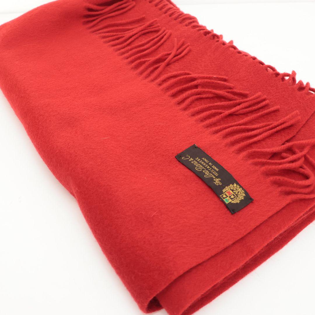 大判190×73 美品 ロロピアーナ 赤い カシミヤ マフラー フリンジ付き