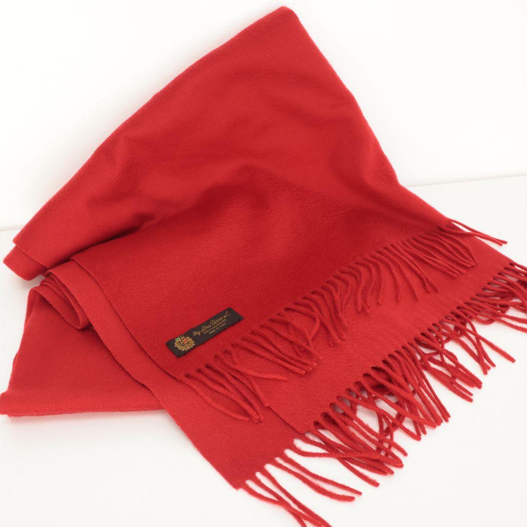 大判190×73 美品 ロロピアーナ 赤い カシミヤ マフラー フリンジ付き