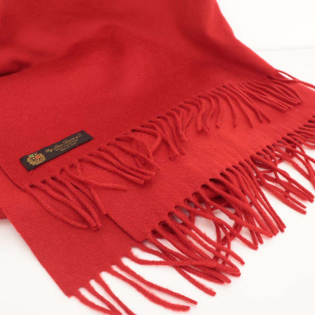 大判190×73 美品 ロロピアーナ 赤い カシミヤ マフラー フリンジ付き