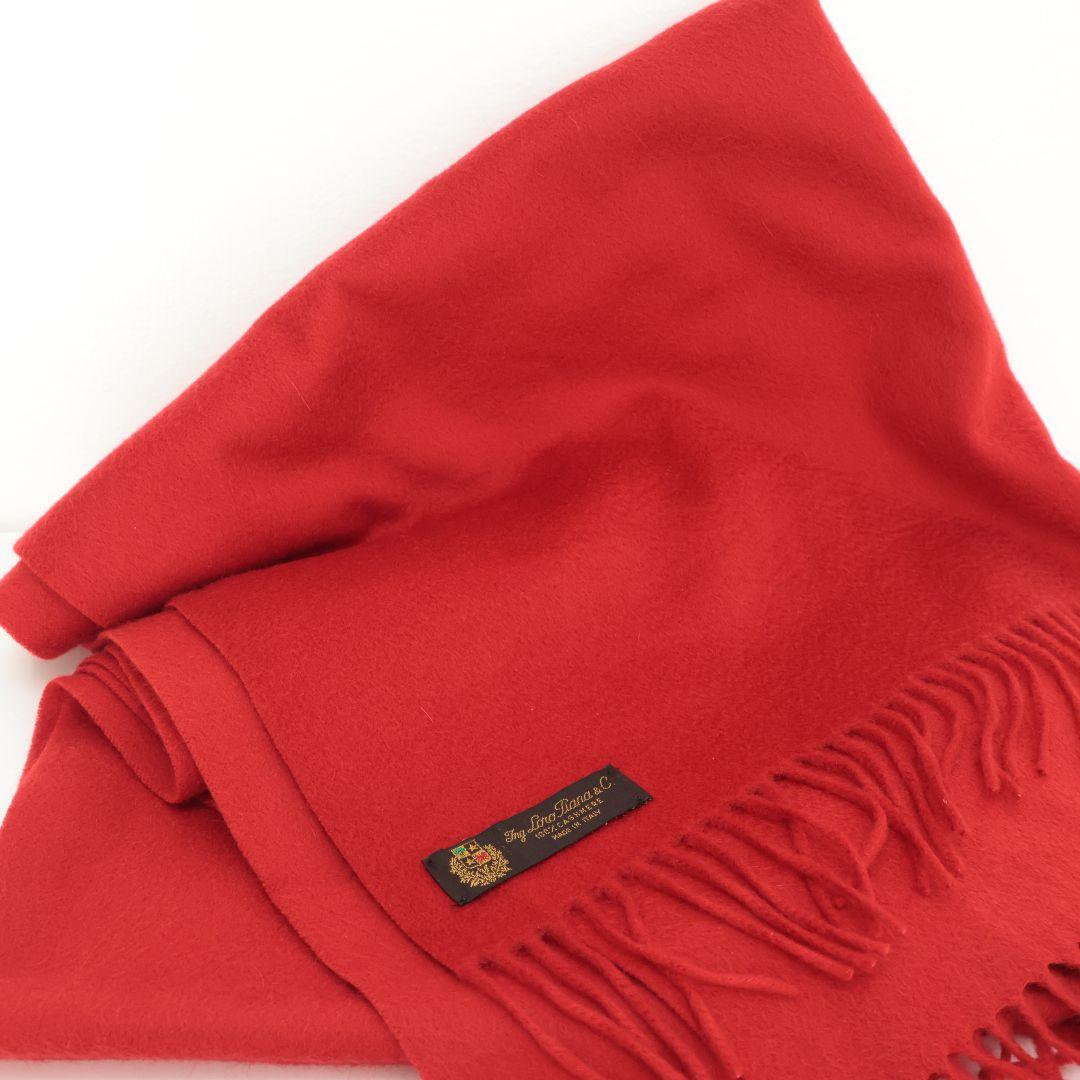 大判190×73 美品 ロロピアーナ 赤い カシミヤ マフラー フリンジ付き