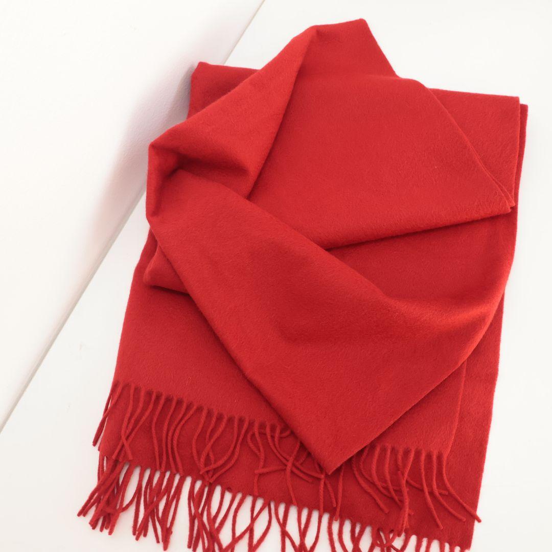 大判190×73 美品 ロロピアーナ 赤い カシミヤ マフラー フリンジ付き