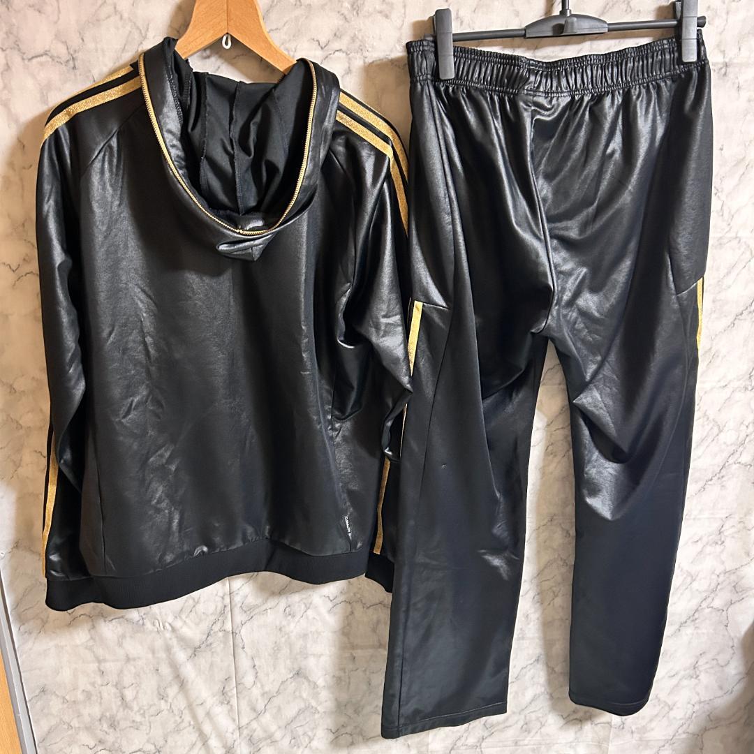 希少 adidas アディダス レザー調 光沢 上下 セットアップ ジャージ L