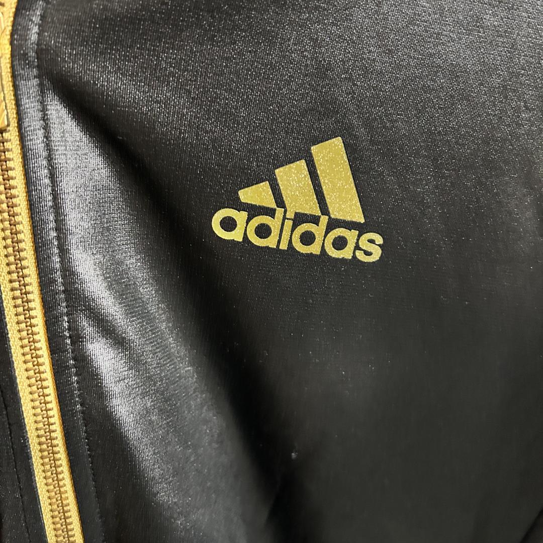 希少 adidas アディダス レザー調 光沢 上下 セットアップ ジャージ L