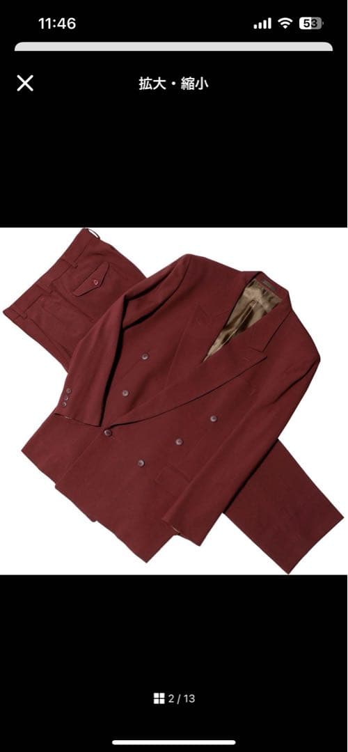 80s-90s VINTAGE バーガンディ スーツ M/M 赤　ダブルスーツ