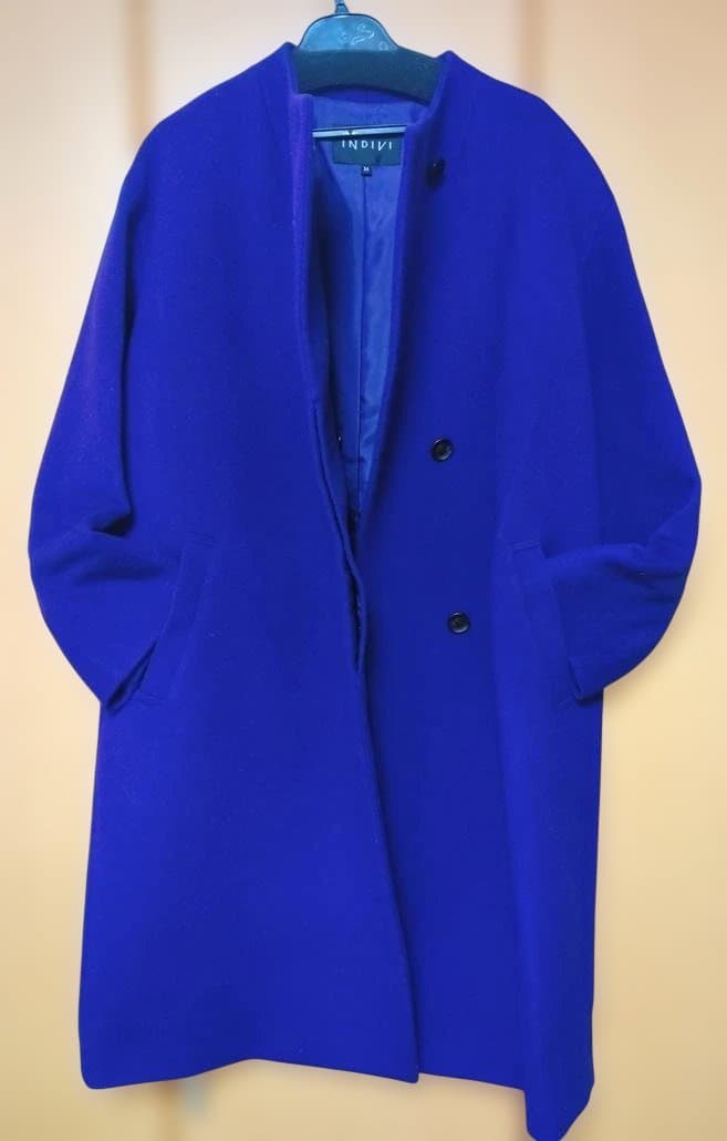 【INDIVI 】ウールコート 36 青　定価52,910円