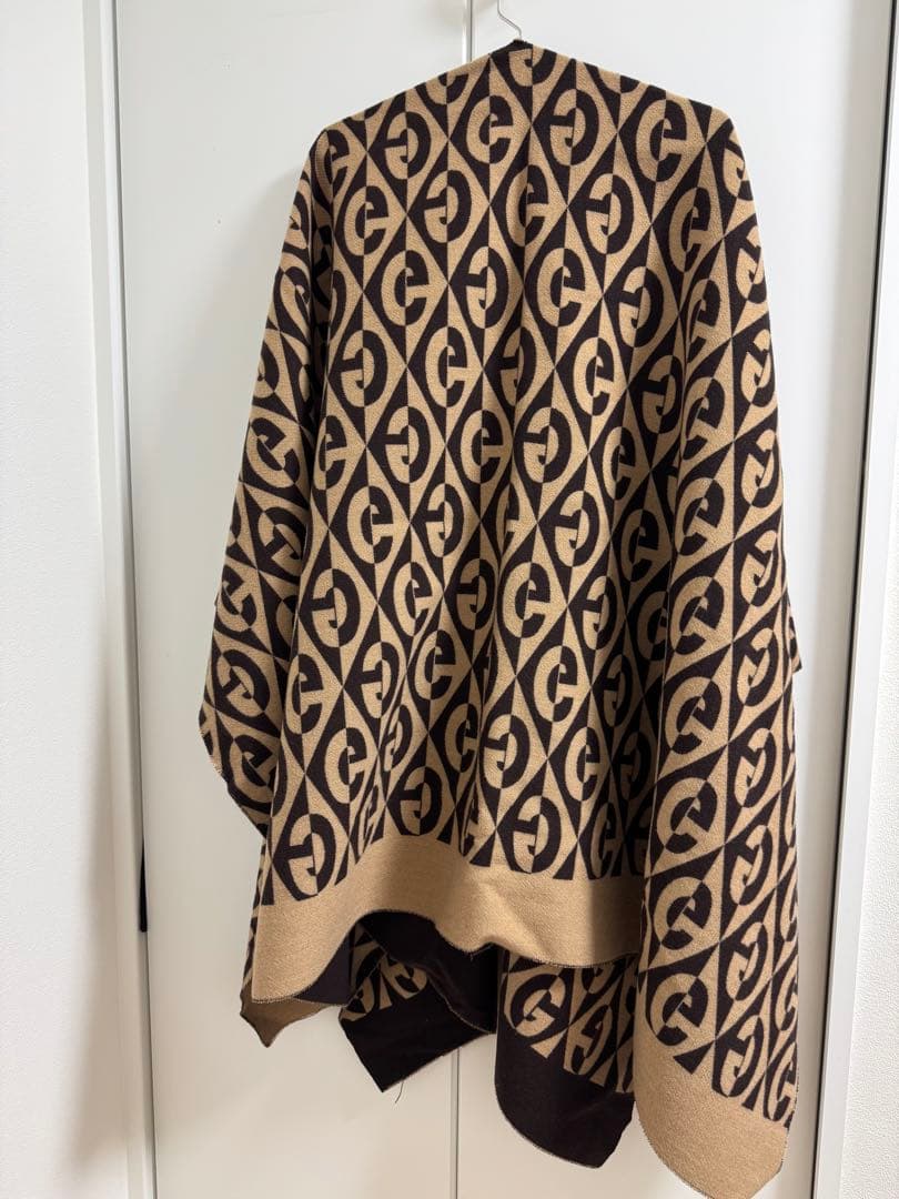 【グッチ】Gucci　Gランバス ウール コットン ポンチョ ブラウン