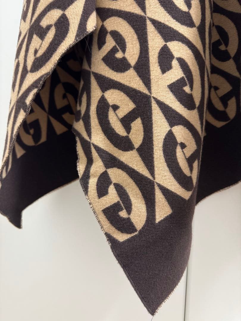 【グッチ】Gucci　Gランバス ウール コットン ポンチョ ブラウン