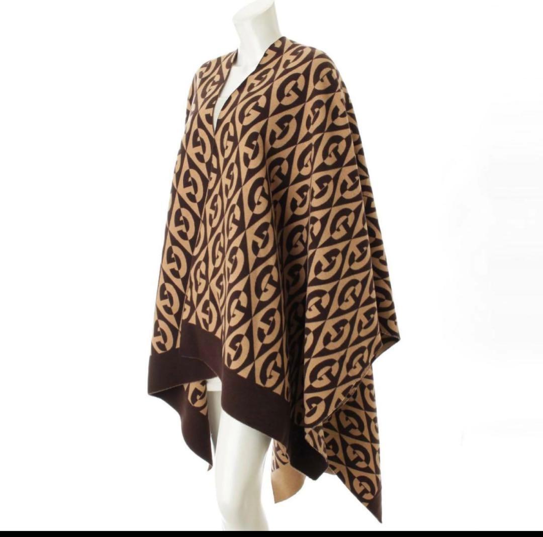 【グッチ】Gucci　Gランバス ウール コットン ポンチョ ブラウン