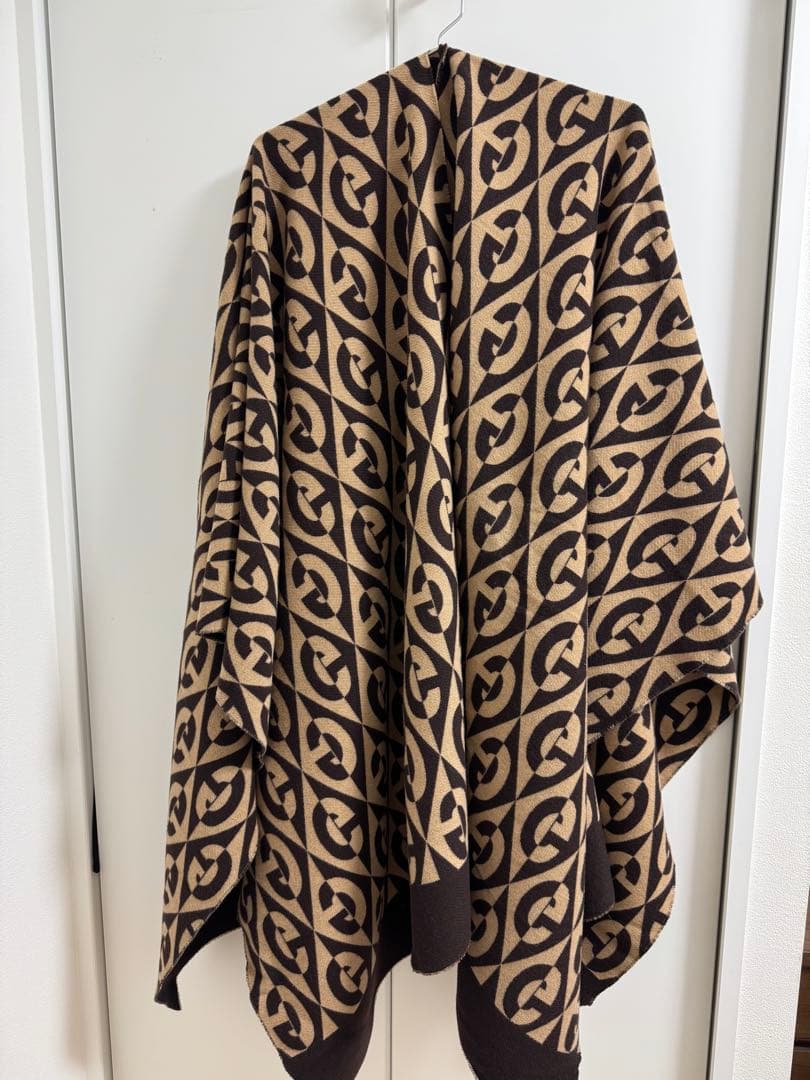 【グッチ】Gucci　Gランバス ウール コットン ポンチョ ブラウン