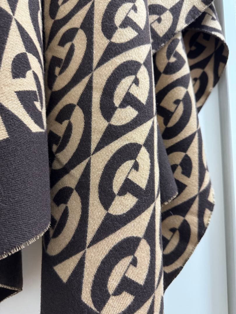【グッチ】Gucci　Gランバス ウール コットン ポンチョ ブラウン