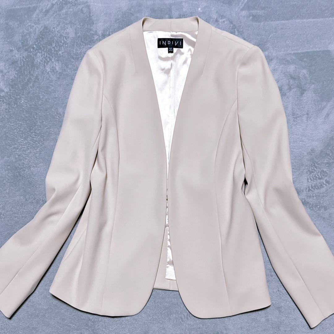 【未使用】INDIVI スーツ ノーカラー スカート 洗濯可能 レディース M