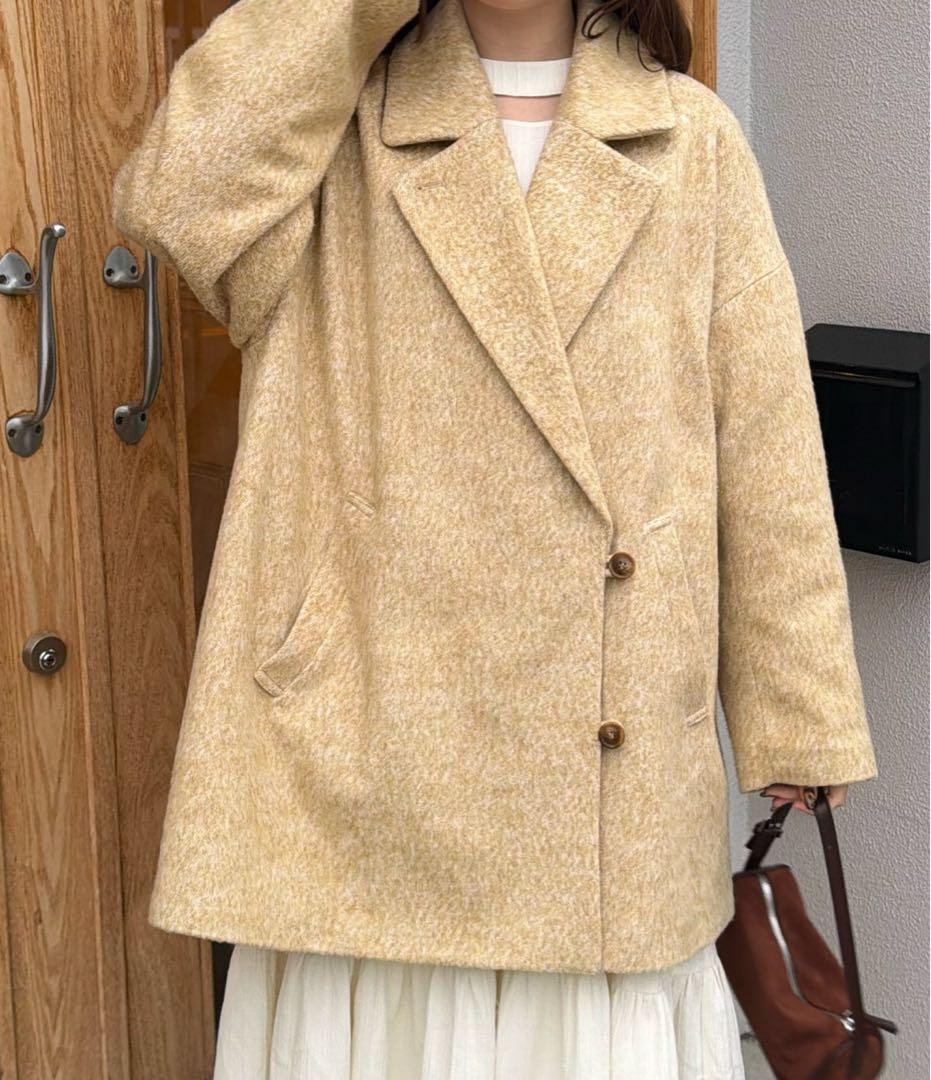 OLUN サイドボタンシャギーコート M ライトベージュ【翌日発送可能】