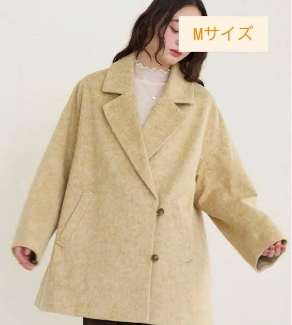 OLUN サイドボタンシャギーコート M ライトベージュ【翌日発送可能】