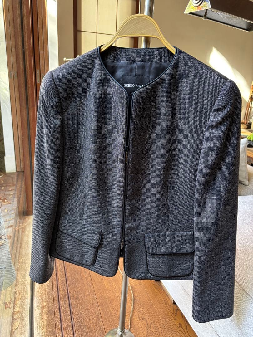 Giorgio Armani ノーカラージャケット 46 ダークグレー
