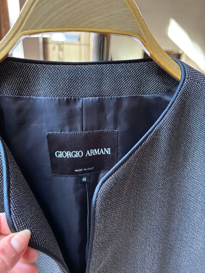 Giorgio Armani ノーカラージャケット 46 ダークグレー
